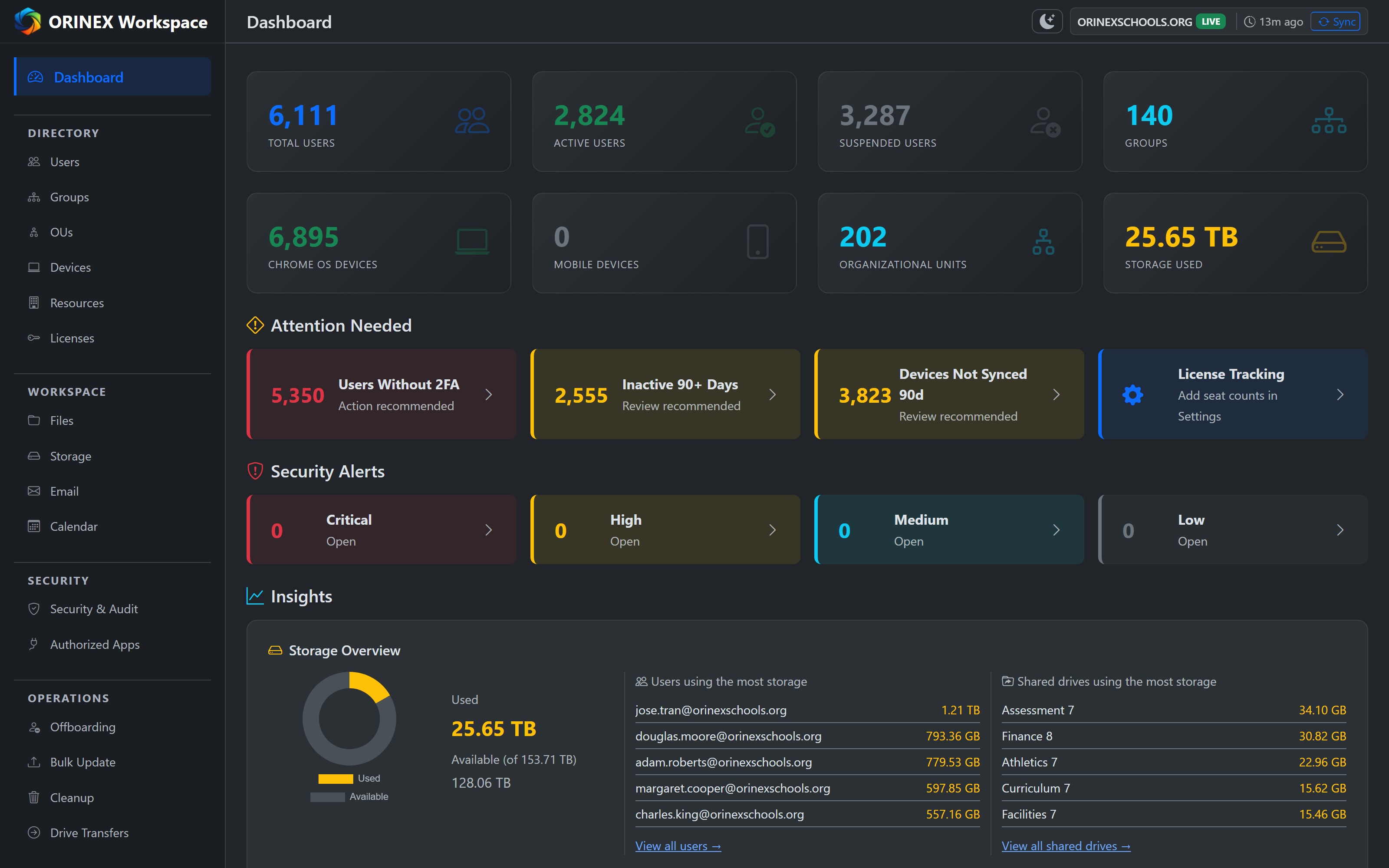 ORINEX Workspace dashboard — the in-app help center is reachable from every screen